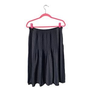 Talbots 100% Pure Silk Black w/ White Polka Dots Pleated Flowy Midi Skirt- Sz 12